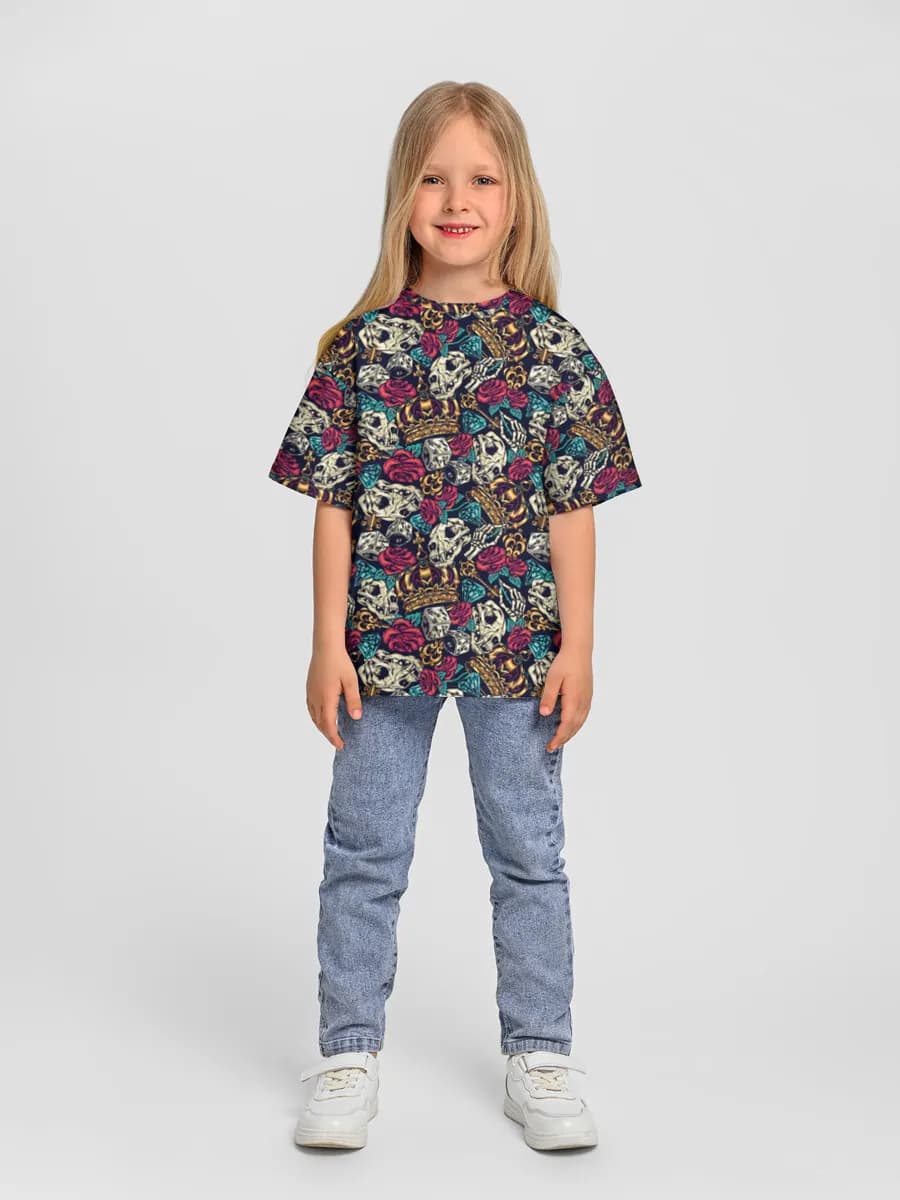 Gothic Skulls And Roses — Children's T-shirt. Oversized