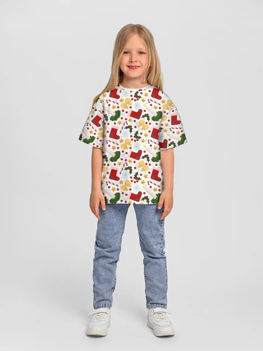 Festive Christmas Icons — Children's T-shirt. Oversized