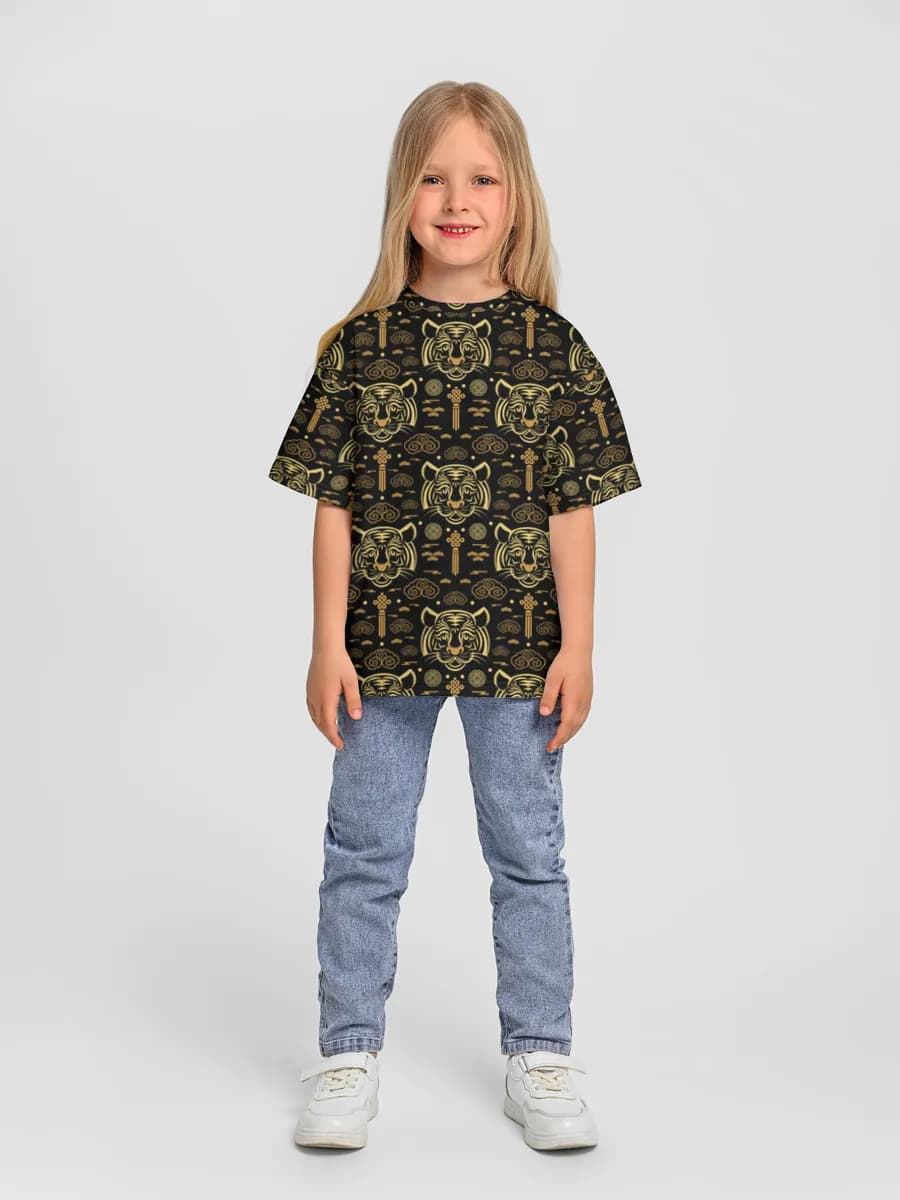 Golden Tiger Zodiac — Children's T-shirt. Oversized