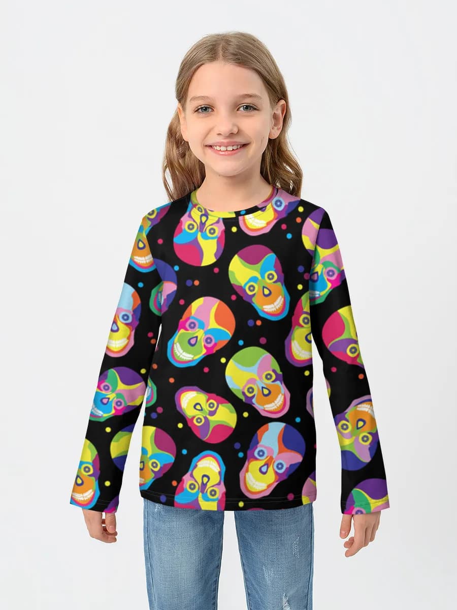 Neon Pop Art Skulls — Children's cotton long sleeve shirt