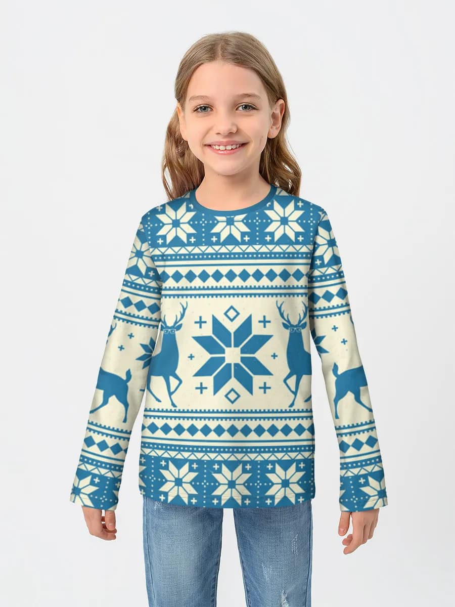 Scandi Reindeer Winter Knit — Children's cotton long sleeve shirt