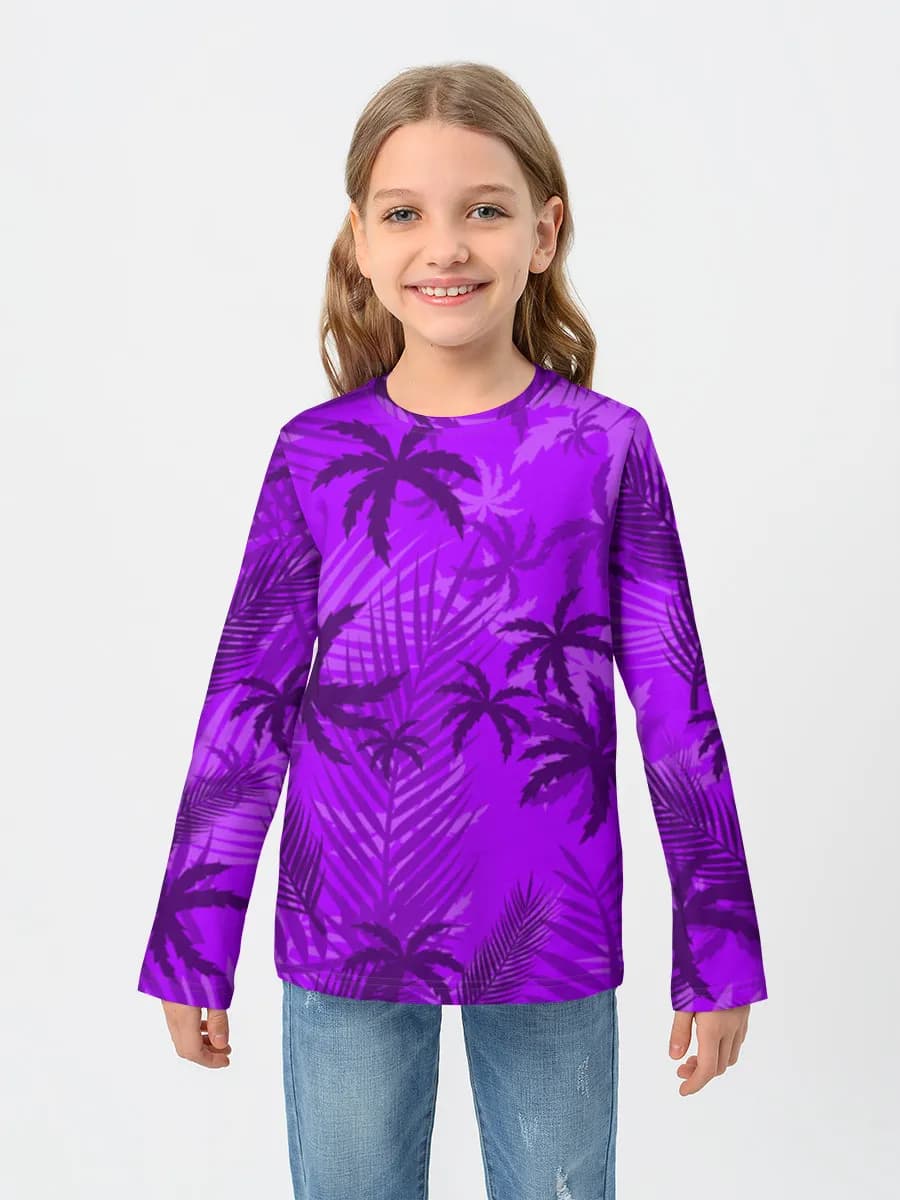Purple Tropical Palm Leaves — Children's cotton long sleeve shirt