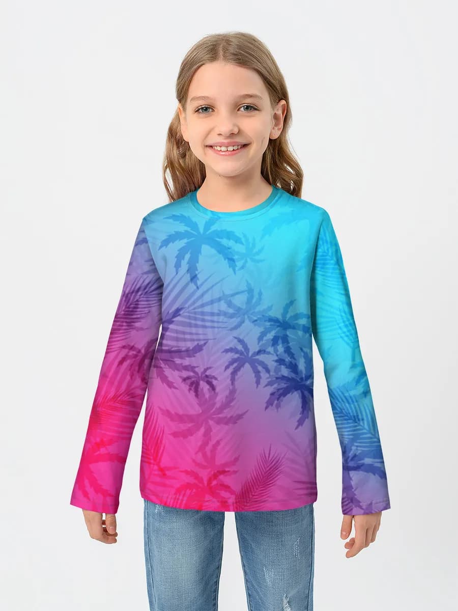 Neon Tropical Palms — Children's cotton long sleeve shirt
