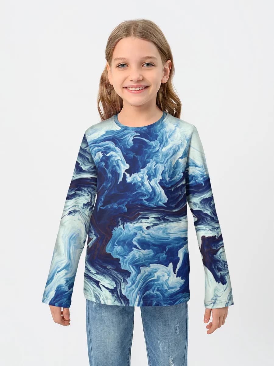Blue Marble Swirl — Children's cotton long sleeve shirt