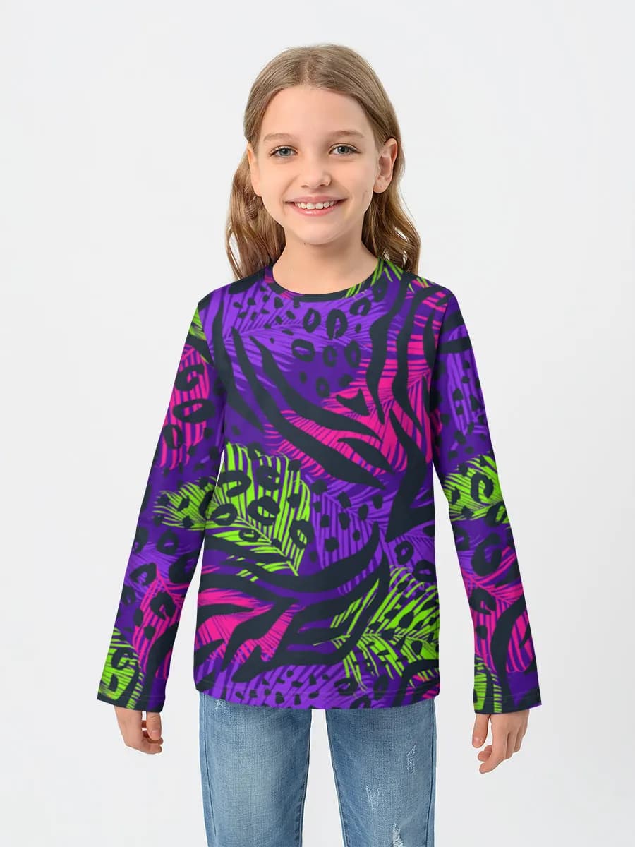 Neon Animal Print Mix — Children's cotton long sleeve shirt