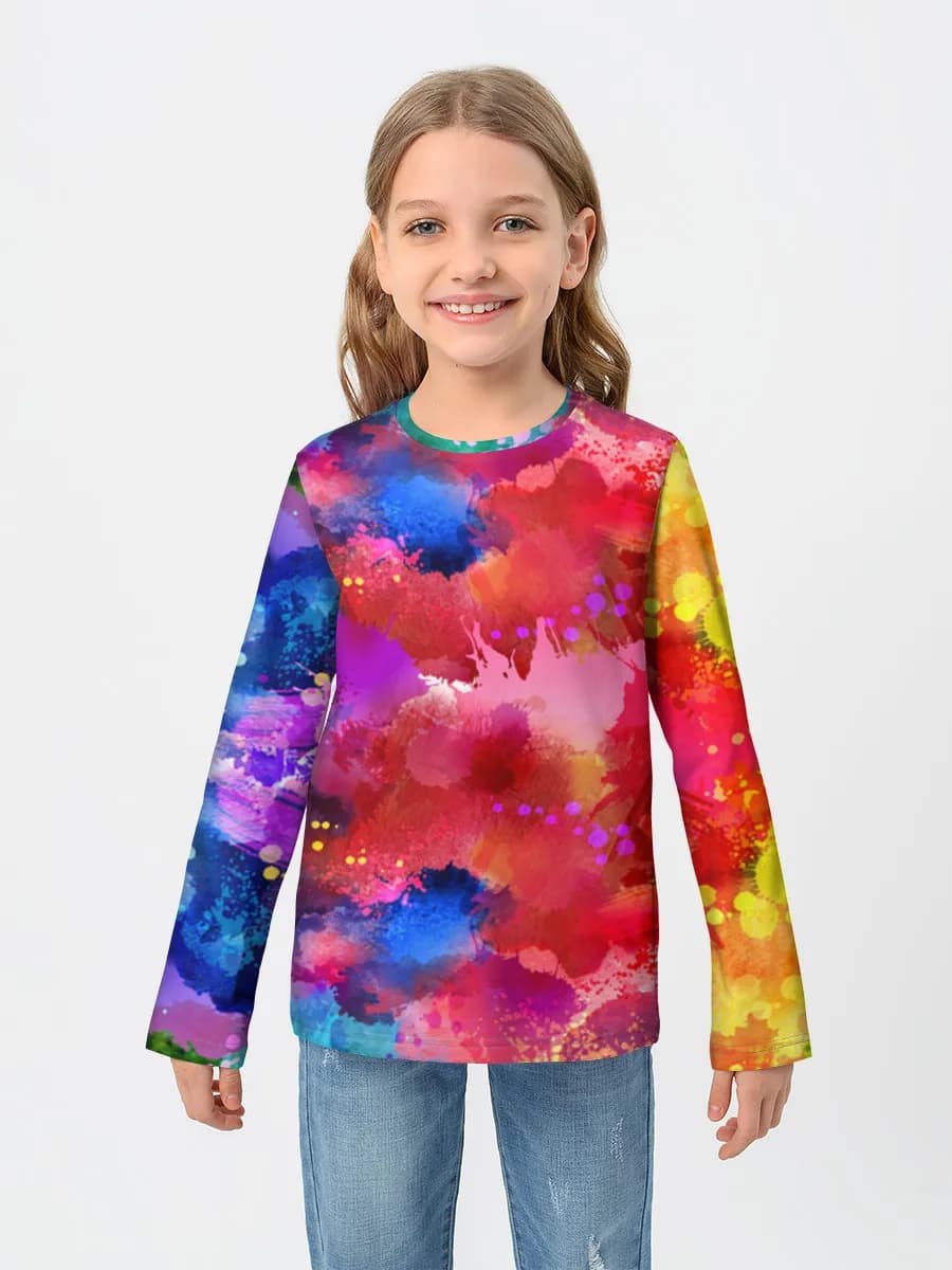 Rainbow Watercolor Splash — Children's cotton long sleeve shirt