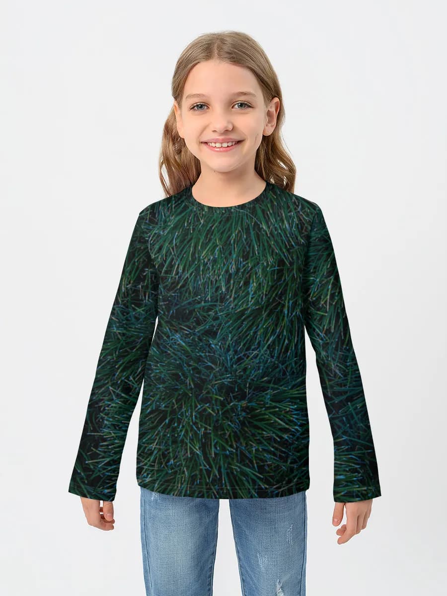Evergreen Pine Needle Texture — Children's cotton long sleeve shirt