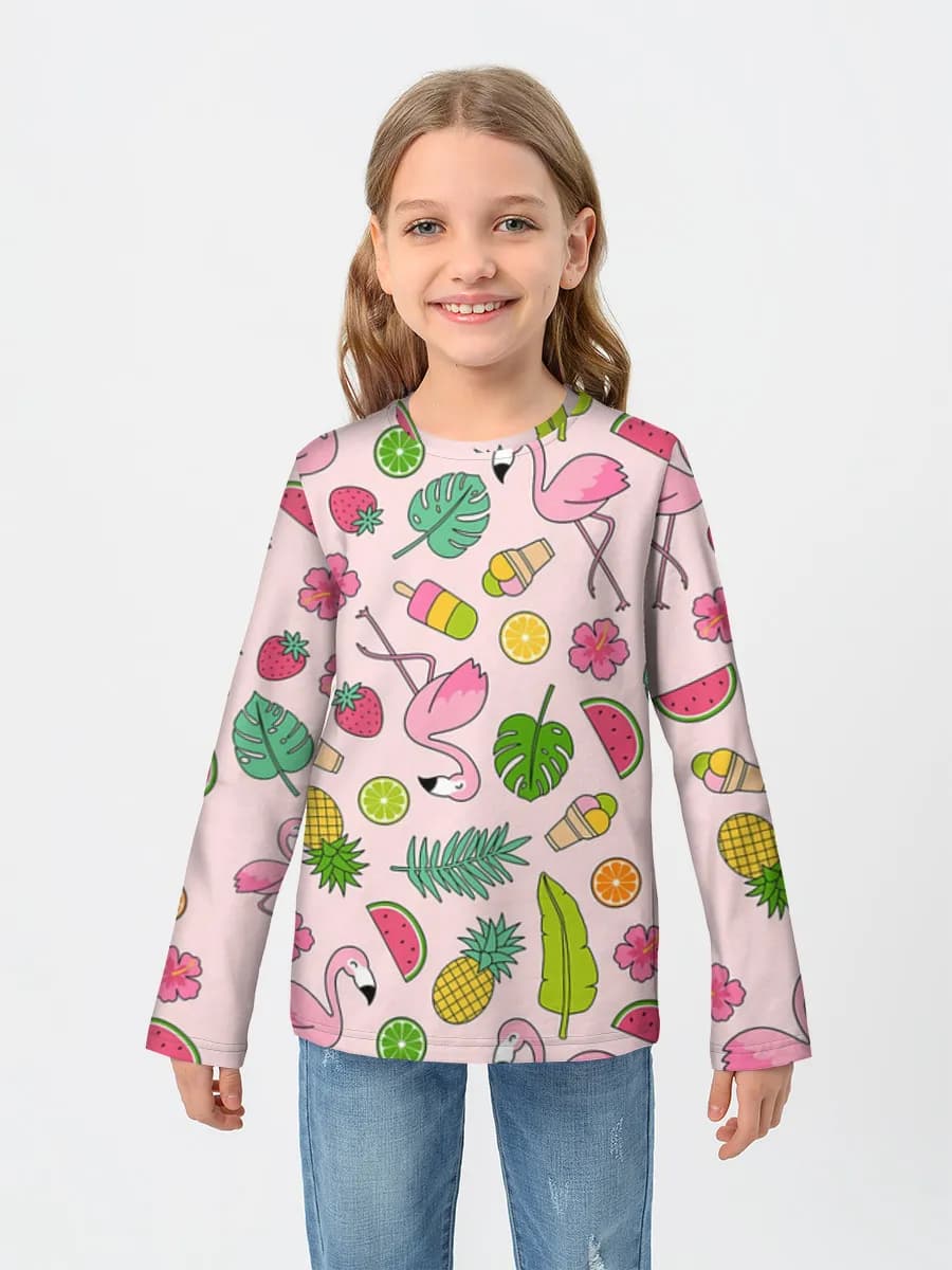 Tropical Flamingo Summer Vibes — Children's cotton long sleeve shirt