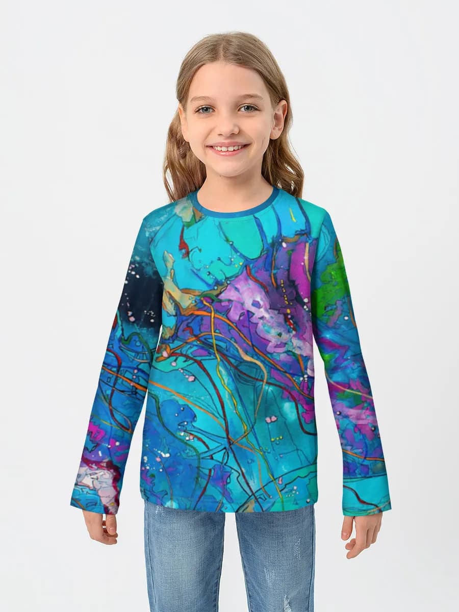 Neon Jellyfish Drift — Children's cotton long sleeve shirt