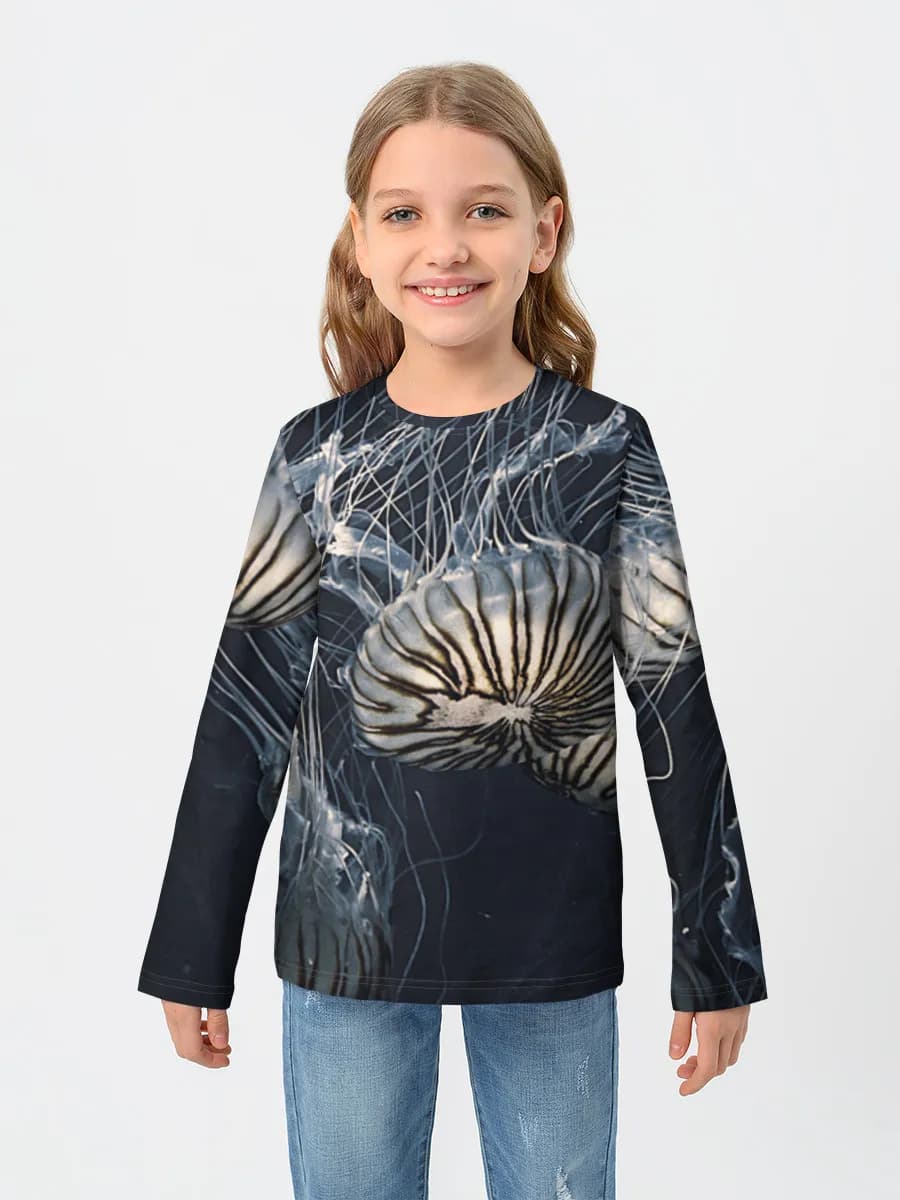 Glowing Jellyfish Drift — Children's cotton long sleeve shirt