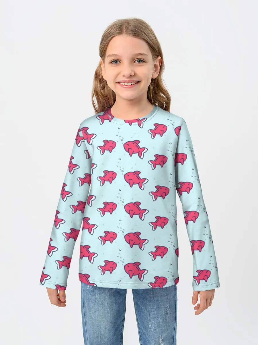 Cute Pink Dolphins — Children's cotton long sleeve shirt