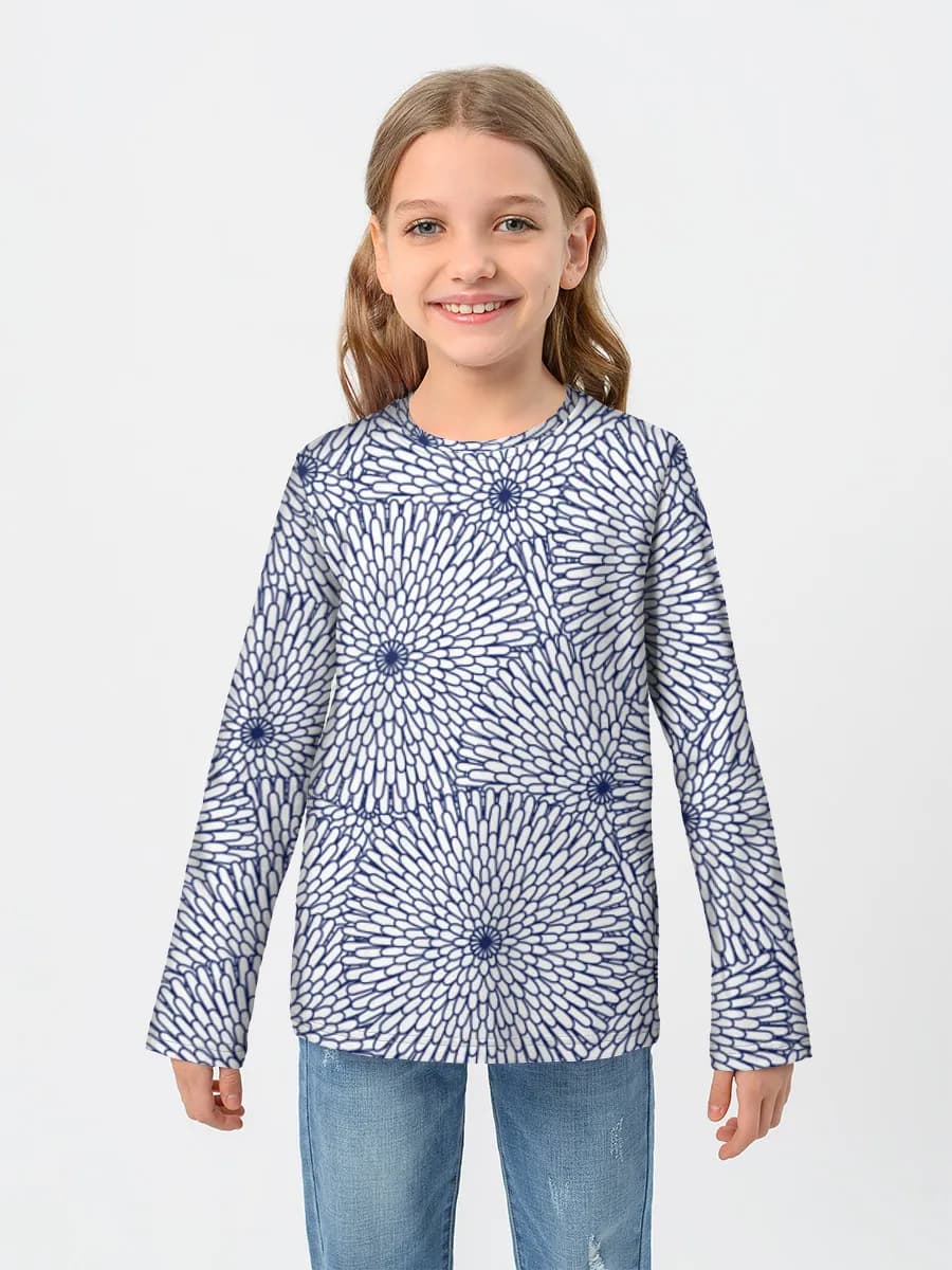 Navy Floral Burst Doodles — Children's cotton long sleeve shirt