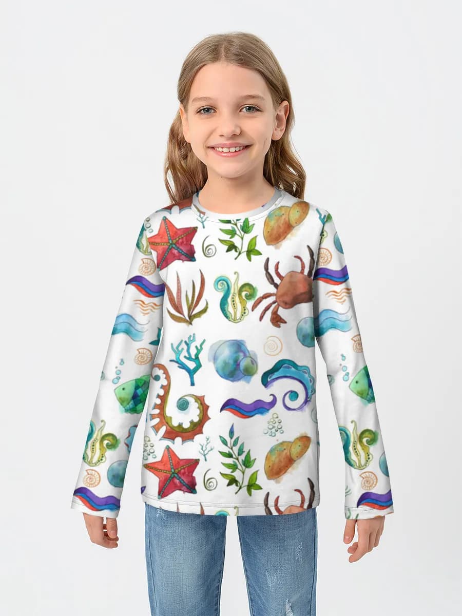 Watercolor Ocean Sea Life — Children's cotton long sleeve shirt