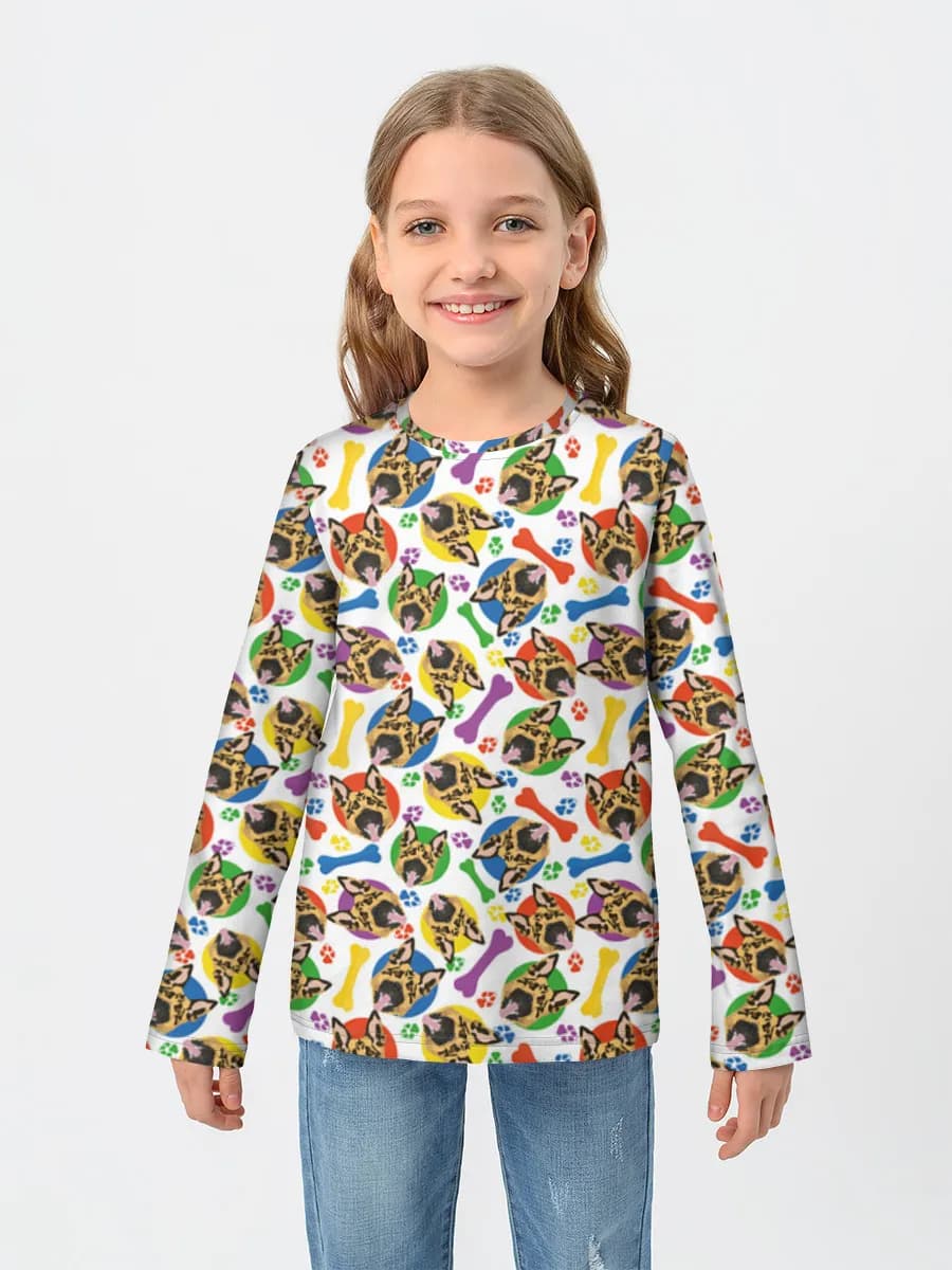 Colorful Dog Paws And Bones — Children's cotton long sleeve shirt