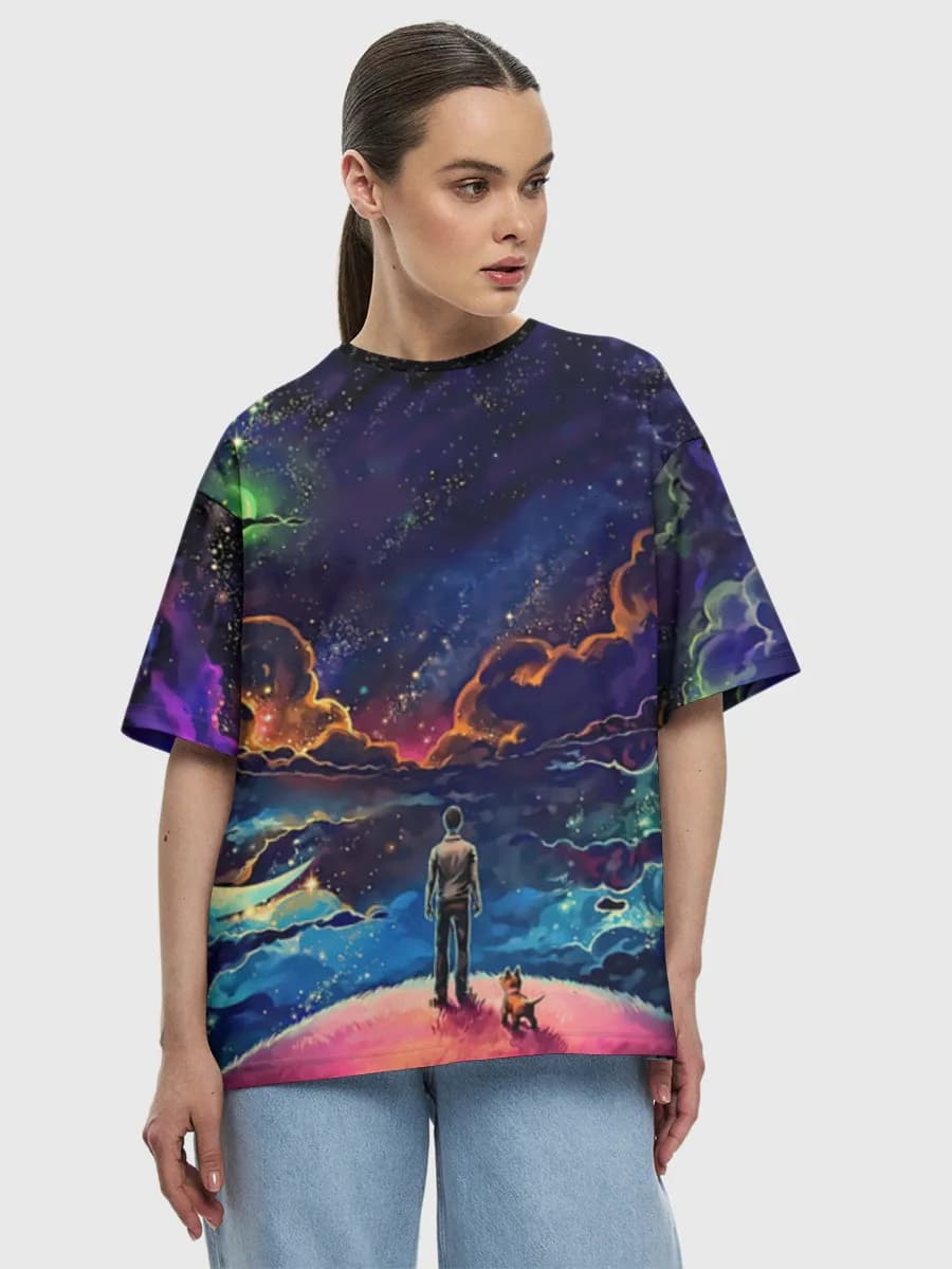 Stargazer Under Cosmic Nebula