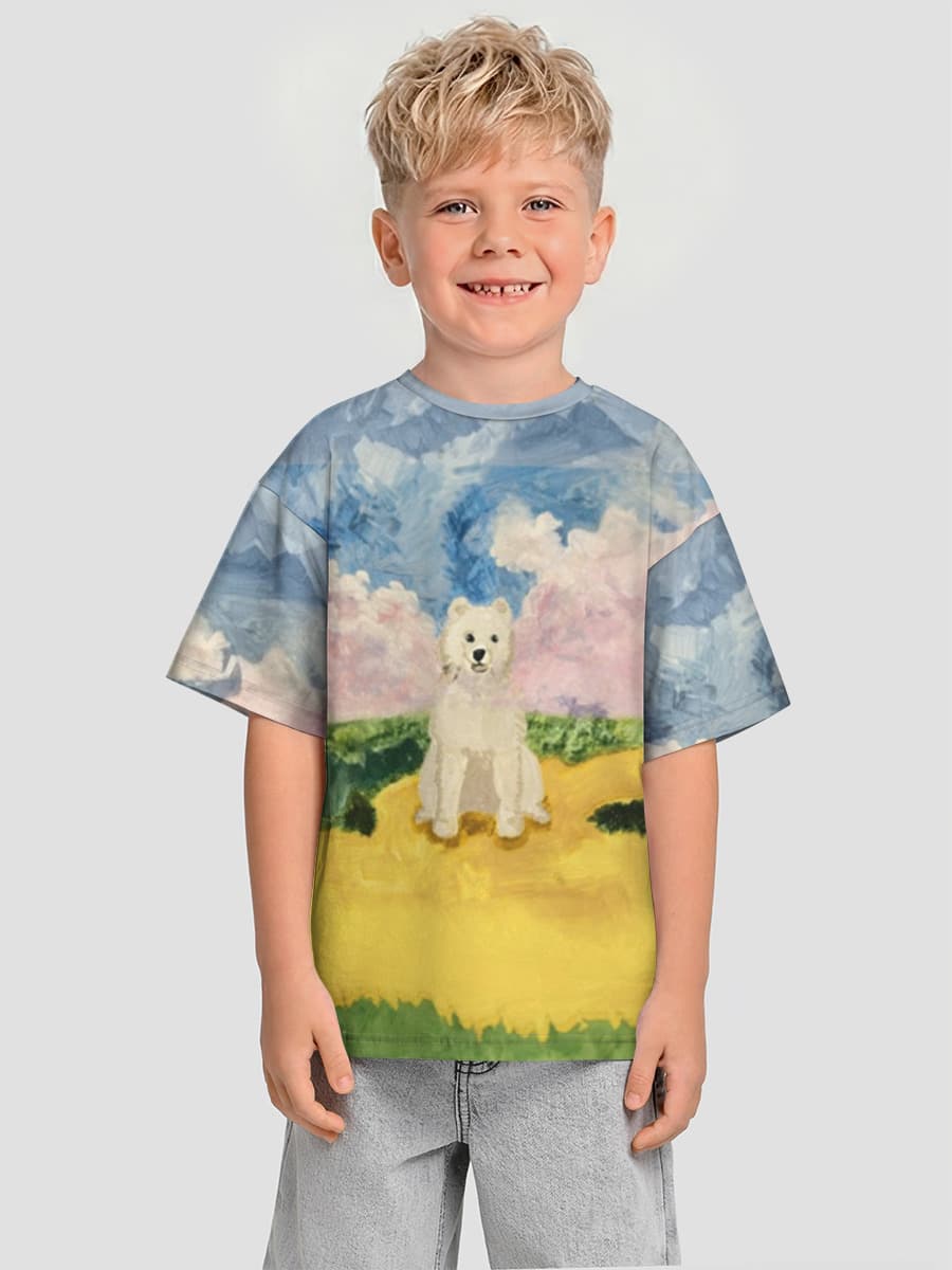 Whimsical Dog in Pastel Field