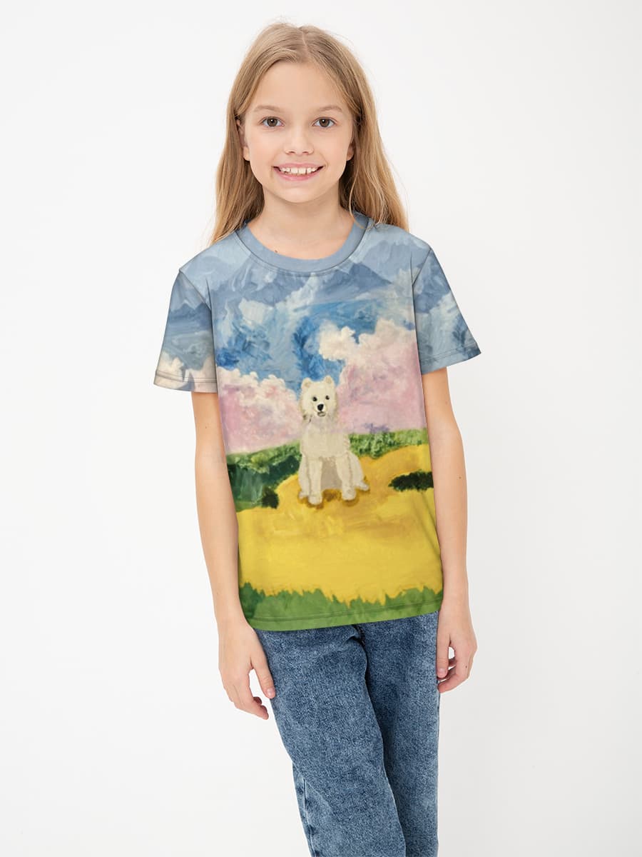 Whimsical Dog in Pastel Field